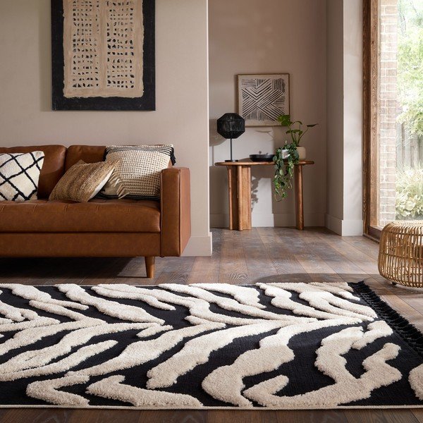 Tappeto bianco e nero 200x300 cm Esra Zebra – Flair Rugs-image-1