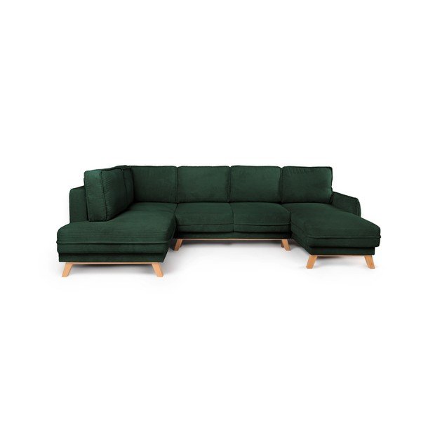 Divano angolare verde scuro allungabile/con contenitore (con penisola a sinistra/a U) con rivestimento in velluto a coste Tori – Bonami Selection