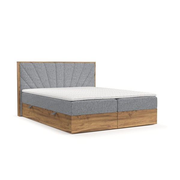 Letto boxspring con contenitore in colore grigio-naturale 200x200 cm Asahi - Maison de Rêve