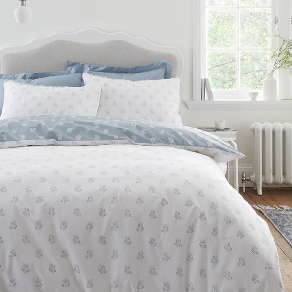 Set copripiumino e federa bianco e blu in cotone per letto singolo 135x200 cm Esme Floral – Bianca-image-1