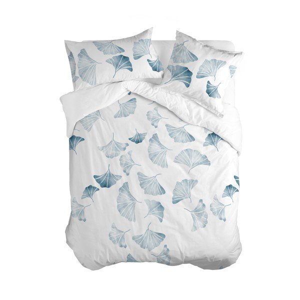 Copripiumino in cotone bianco e blu per letto singolo 140x200 cm Ginkgo - Blanc