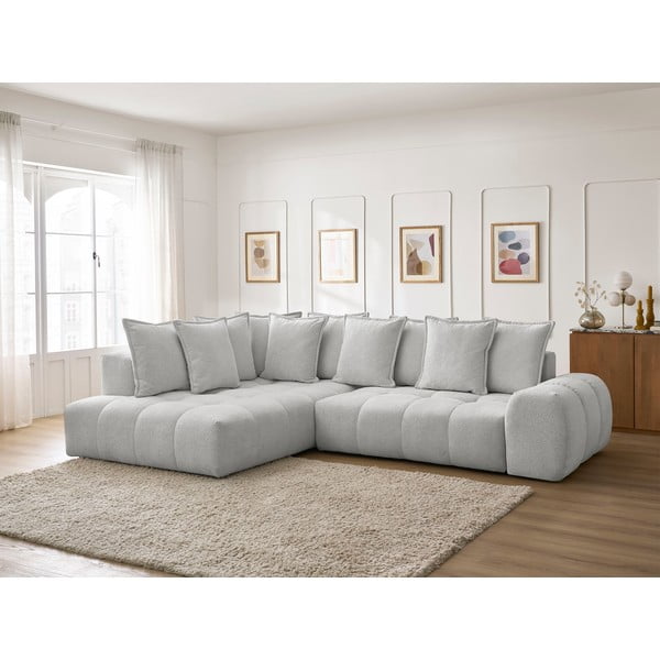 Divano angolare grigio chiaro allungabile e con contenitore (penisola a sinistra/a L) con rivestimento in ciniglia Everest – Bobochic Paris-image-1