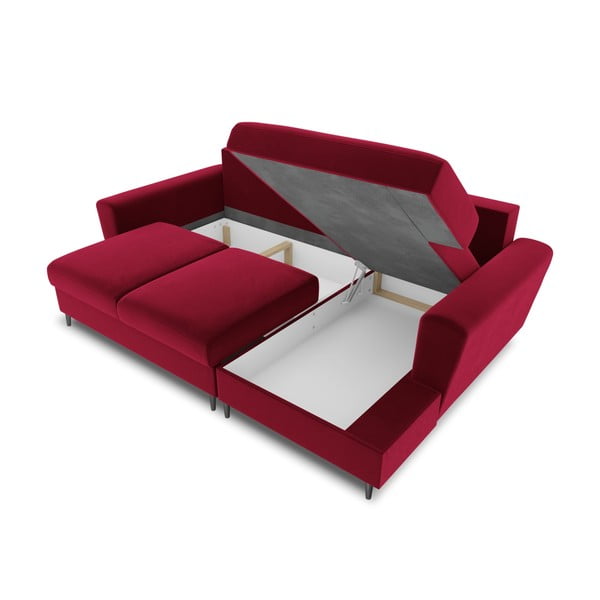 Divano angolare rosso allungabile e con contenitore (con penisola a destra/con chaise lounge) con rivestimento in velluto Kyoto – Cosmopolitan Design-image-3