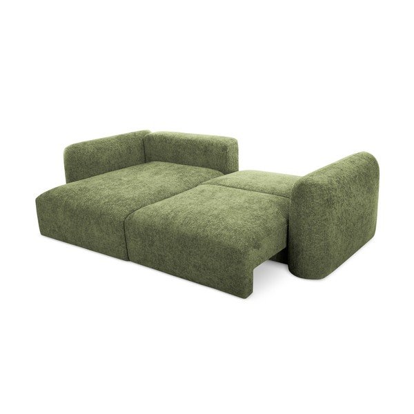 Divano angolare verde allungabile/con contenitore (con penisola a sinistra/con chaise lounge) con rivestimento in ciniglia Mele – Makamii-image-2