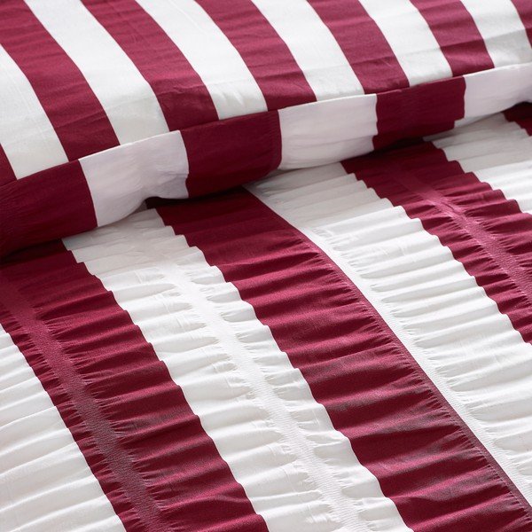Set copripiumino e federa viola scuro per letto matrimoniale 200x200 cm Seersucker Frill Stripe – Catherine Lansfield-image-4