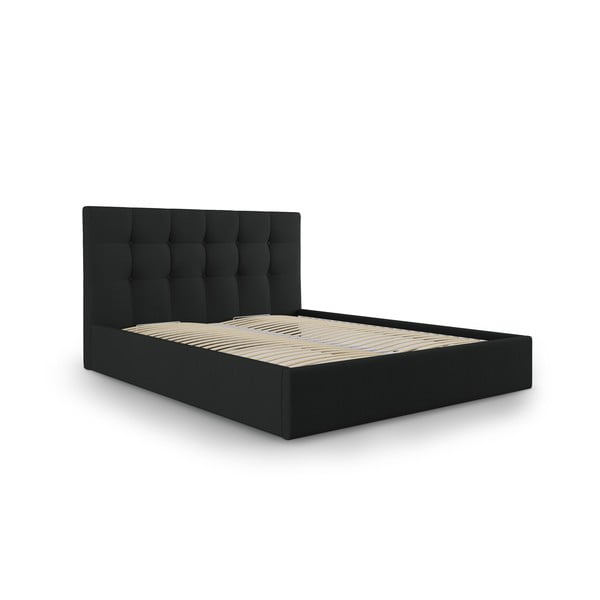 Letto matrimoniale imbottito nero con contenitore con griglia 180x200 cm Nerin - Mazzini Beds