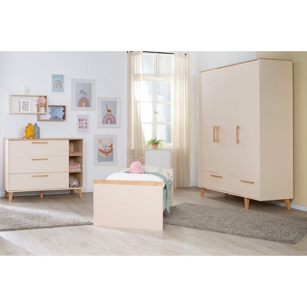 Armadio per bambini color crema/di colore naturale con effetto rovere 138x200x55 cm Jil – Roba-image-1