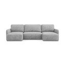 Divano angolare grigio chiaro allungabile/con contenitore (a U) con rivestimento in ciniglia Lilo – Makamii