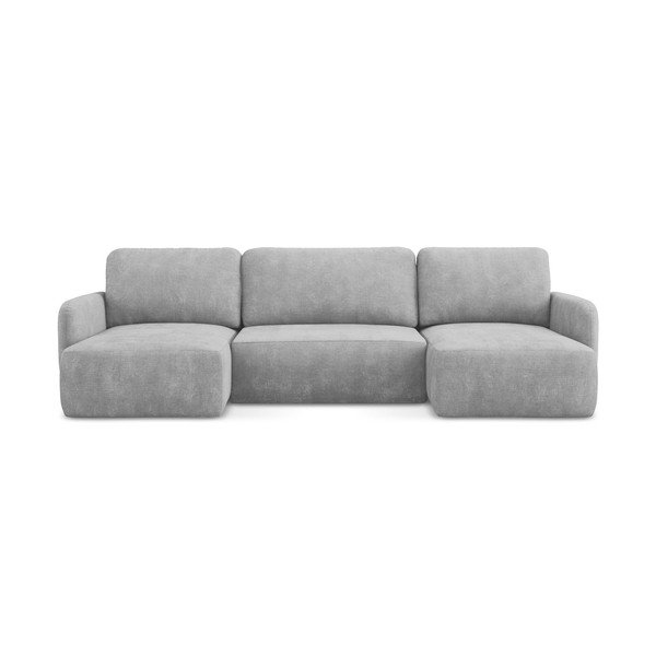 Divano angolare grigio chiaro allungabile/con contenitore (a U) con rivestimento in ciniglia Lilo – Makamii