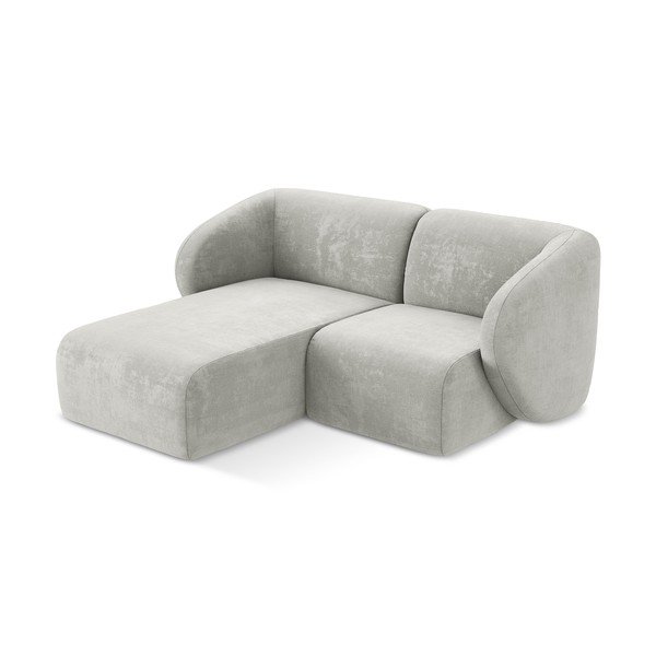 Divano angolare grigio chiaro (con penisola a sinistra/con chaise lounge) con rivestimento in ciniglia Lani – Makamii-image-2