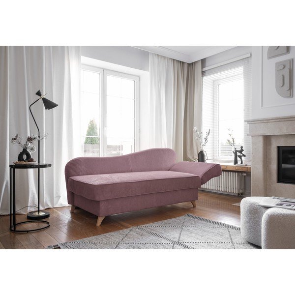 Chaise longue rosa polveroso (con penisola a destra) con rivestimento in velluto a coste Chic Charlotte – Miuform-image-4