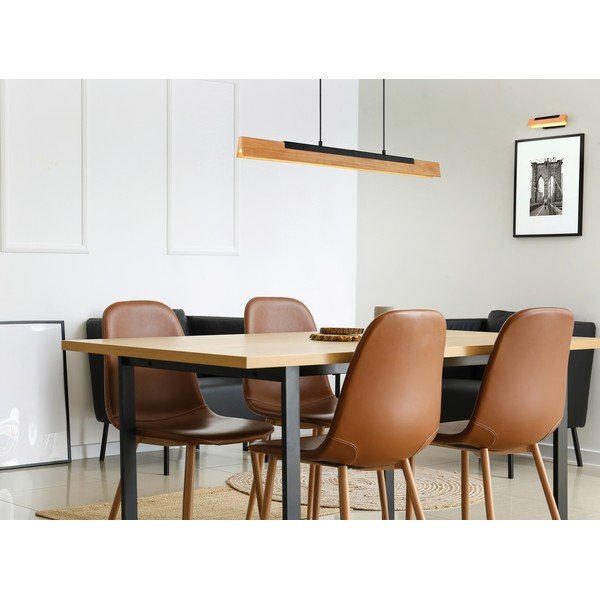 Lampadario LED nero opaco con paralume in legno Kerala – Trio-image-1