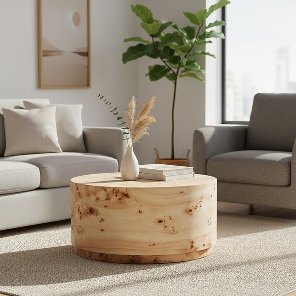 Tavolino da salotto rotondo di colore naturale ø 80 cm Mota – Premier Housewares-image-1