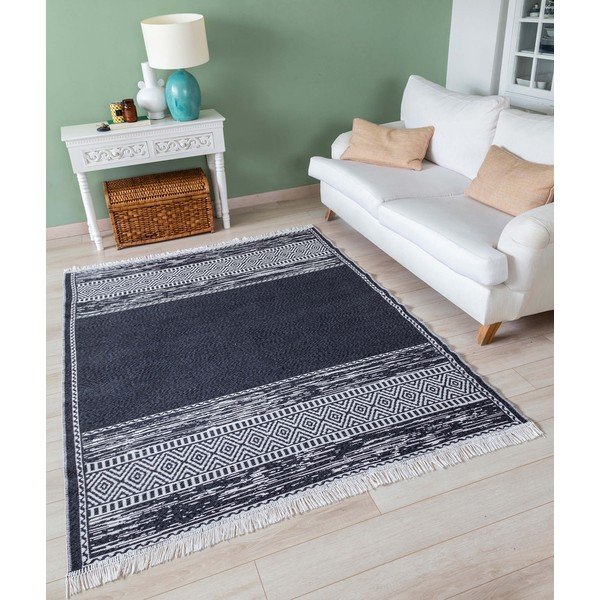 Tappeto in cotone bianco e nero , 120 x 180 cm Duo - Oyo home-image-1