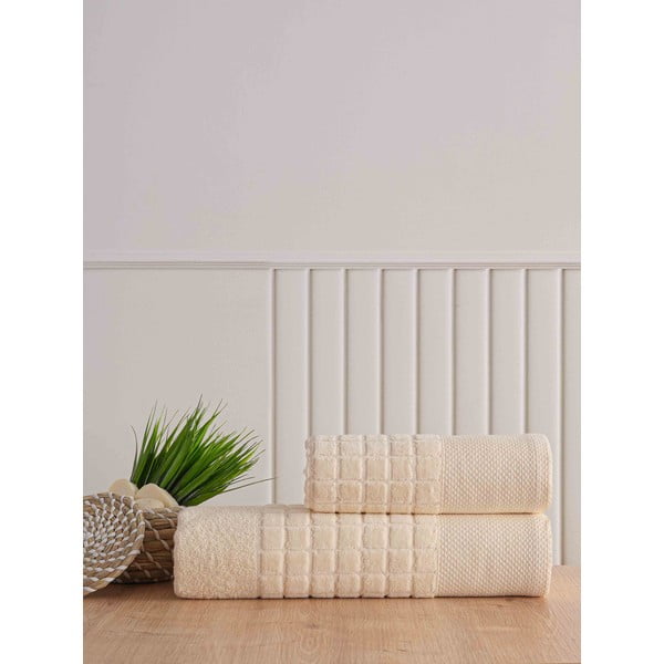 Set di asciugamani per viso e corpo tipo terry bianchi in cotone 2 pz Square – Mila Home-image-1