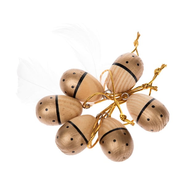 Set di 6 decorazioni da appendere in legno con uova di Pasqua dorate - Dakls