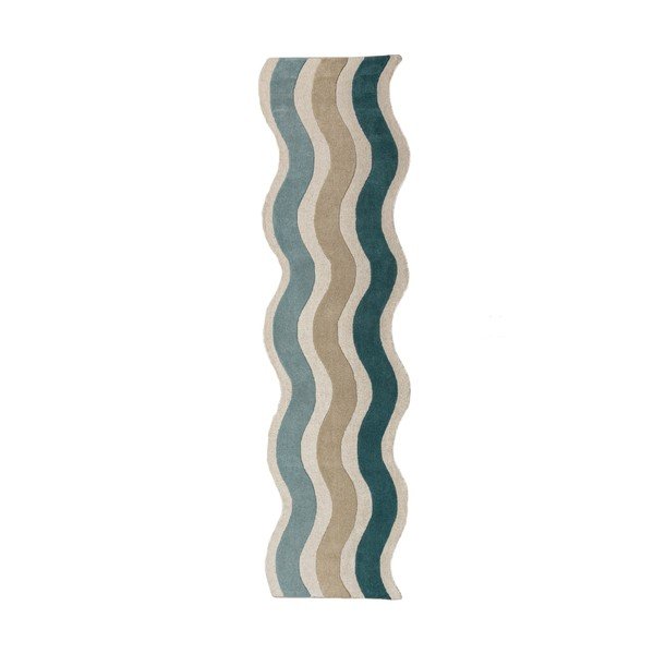 Passatoia blu in lana tessuta a mano 80x300 cm Cascade Wool – Flair Rugs