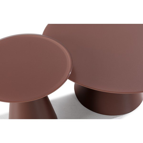 Set di tavolini da salotto rotondi marroni con piano in vetro 2 pz ø 80 cm Vida – MOME-image-3
