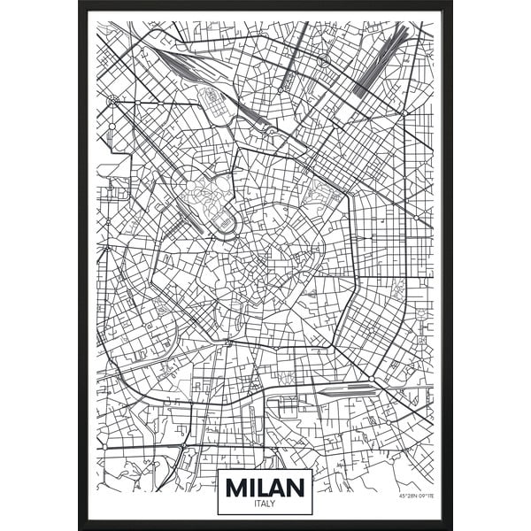 Poster da parete in cornice MAP/MILANO, 40 x 50 cm Map Milan - DecoKing
