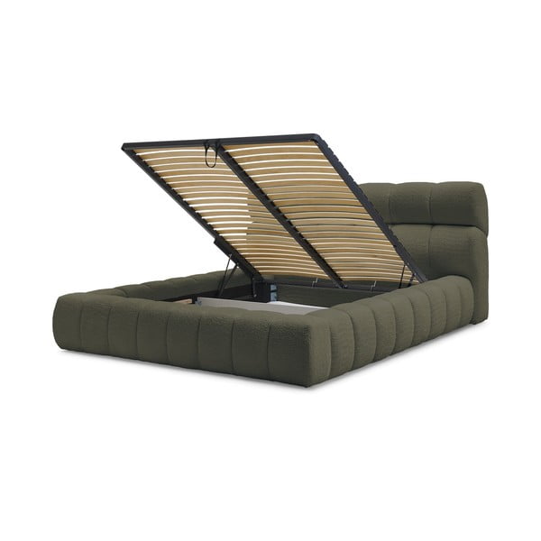 Letto matrimoniale imbottito verde contenitore e rete inclusi 160x200 cm Mont Blanc - Bobochic Paris-image-4