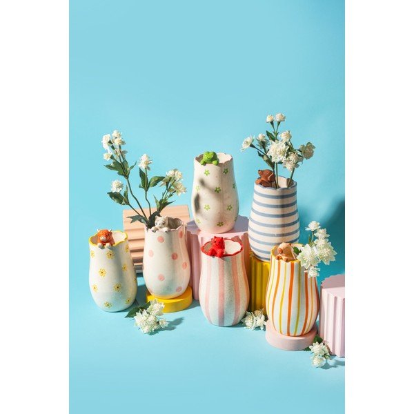Vaso bianco in dolomite (altezza totale 18 cm) Peeking Cat – Sass & Belle-image-1