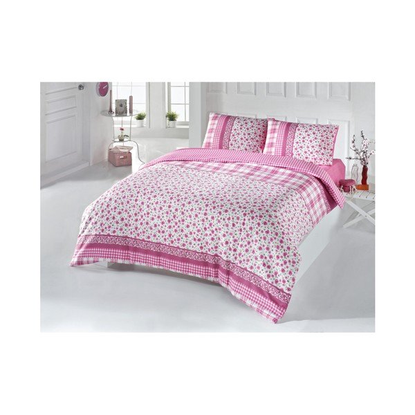Biancheria da letto matrimoniale rosa con lenzuolo Pelin, 200 x 220 cm - Mijolnir