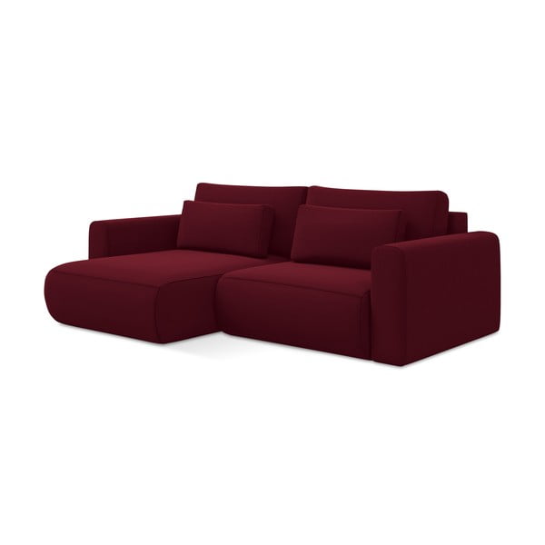 Divano angolare burgundy allungabile/con contenitore (con penisola a sinistra/con chaise lounge) con rivestimento in velluto Kapua – Makamii-image-1