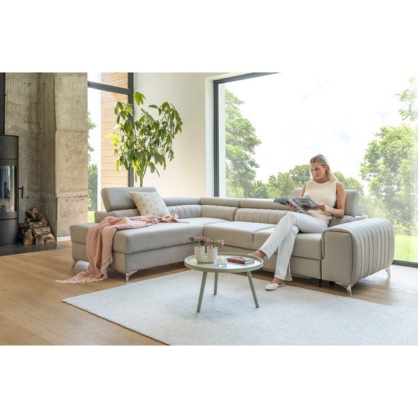 Divano angolare verde allungabile/con contenitore (con penisola a sinistra/a L) e rivestimento in velluto Laurence – ELTAP-image-4