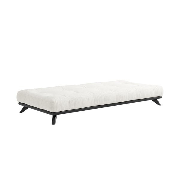 Černá jednolůžková postel z masivního borovicového dřeva s matrací Karup Design Senza Mat, 90 x 200 cm