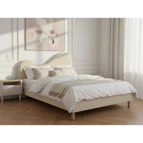 Letto matrimoniale imbottito beige imbottito con rete inclusa 160x200 cm Celina – Bobochic Paris-image-1