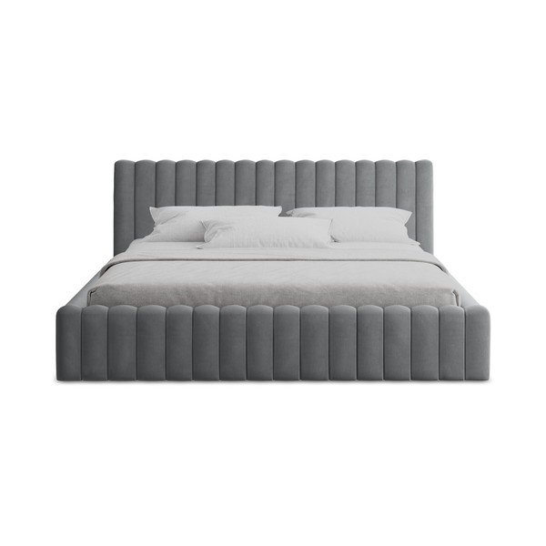 Letto matrimoniale imbottito grigio con contenitore con rete inclusa 140x200 cm Lemi – Makamii-image-4