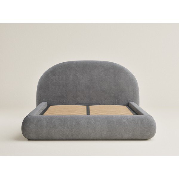 Letto matrimoniale imbottito grigio con contenitore con rete inclusa 180x200 cm Maumere – Maison de Rêve-image-2