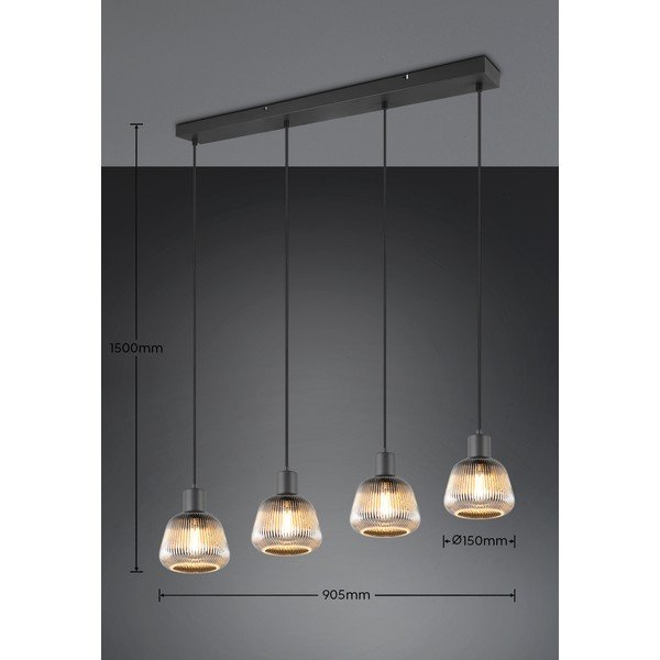 Lampadario nero con paralume in vetro ø 15 cm Tarifa - Trio-image-4