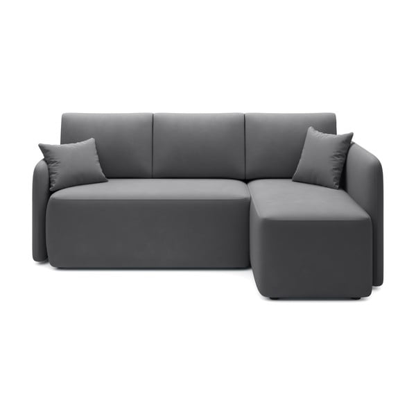 Divano angolare grigio tortora allungabile/con contenitore (con penisola a destra/con chaise lounge) con rivestimento in velluto Hadson – ELTAP