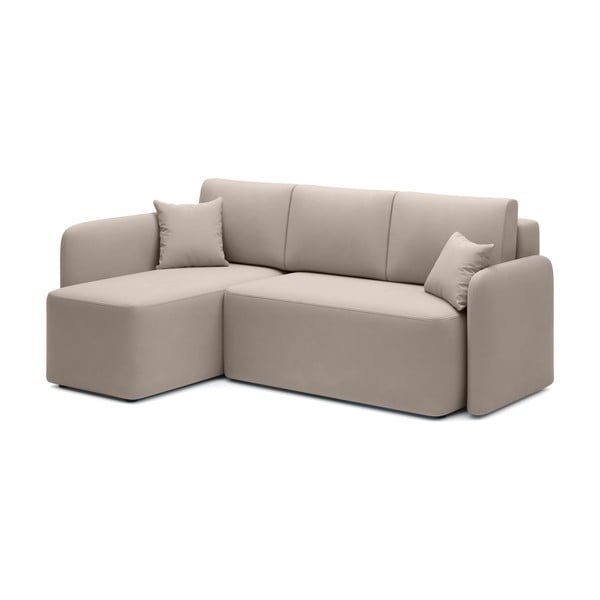 Divano angolare beige allungabile/con contenitore (con penisola a sinistra/con chaise lounge) e rivestimento in velluto Hadson – ELTAP-image-2