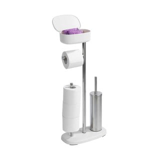 Porta carta igienica con spazzola in acciaio inox in bianco-argento Rivazza - Wenko