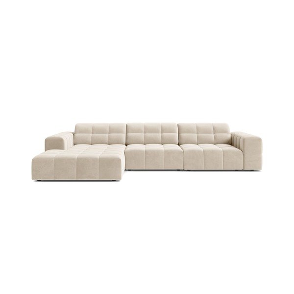 Divano angolare color crema (con penisola a sinistra/con chaise lounge) con rivestimento in velluto Chicago – Cosmopolitan Design