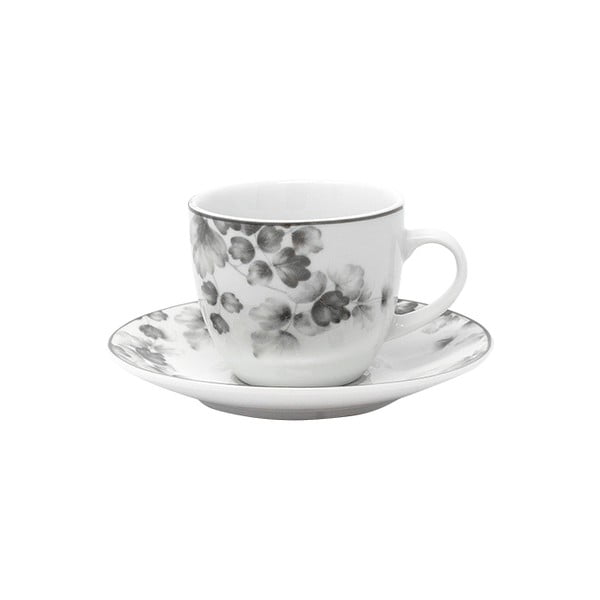 Set di 6 tazzine da caffè in porcellana bianco e grigio chiaro Foliage gray - Villa Altachiara