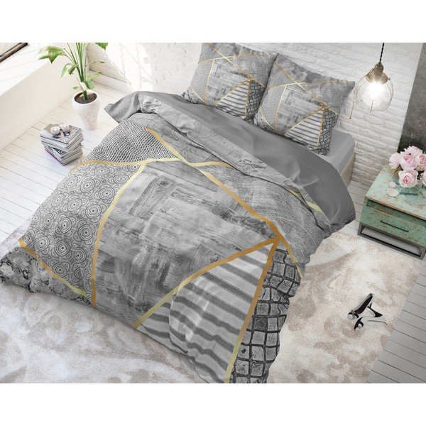 Biancheria da letto matrimoniale in cotone grigio Graphic, 200 x 200/220 cm - Pure Cotton-image-1