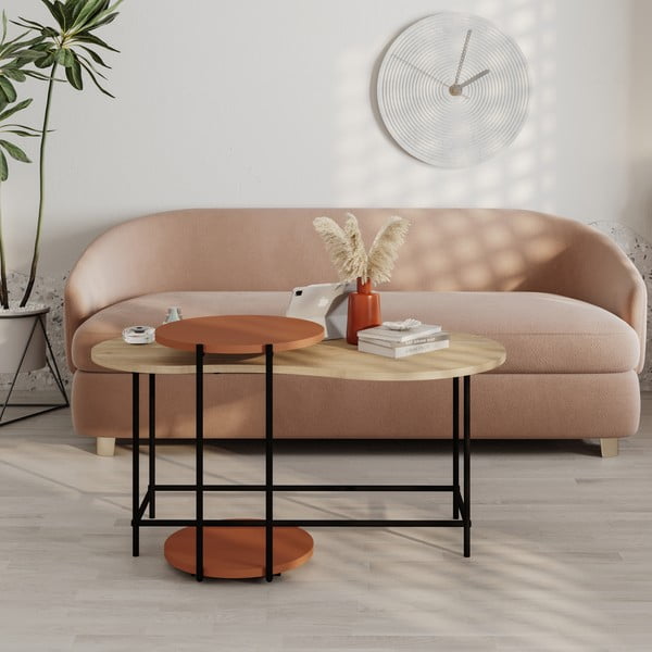 Set di 2 tavolini con piano in rovere color mattone e naturale 65x103 cm Rosie - Marckeric-image-1