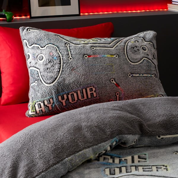 Biancheria da letto per bambini con effetto luminoso per letto singolo in micro felpa 135x200 cm Game Over - Catherine Lansfield-image-1