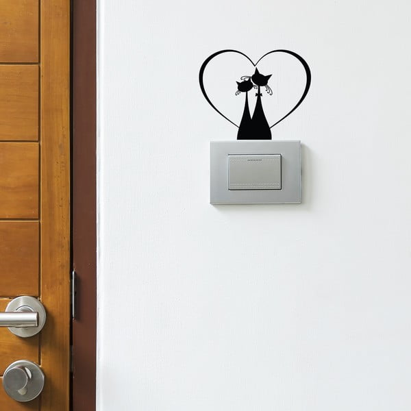 Adesivo nero per interruttore Cat Couple Cat Couple and Heart - Ambiance-image-1