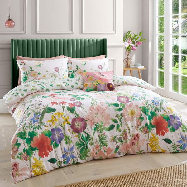 Biancheria da letto in cotone rosa per letto singolo 135x200 cm Cottage Meadow - RHS