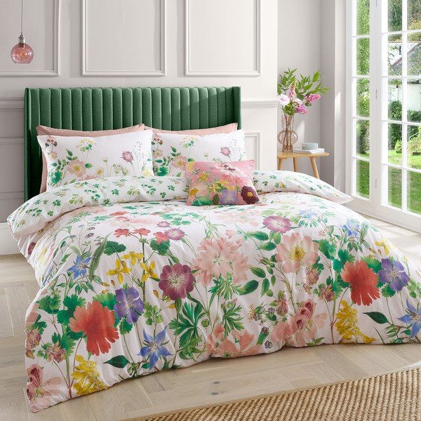 Biancheria da letto in cotone rosa per letto singolo 135x200 cm Cottage Meadow - RHS