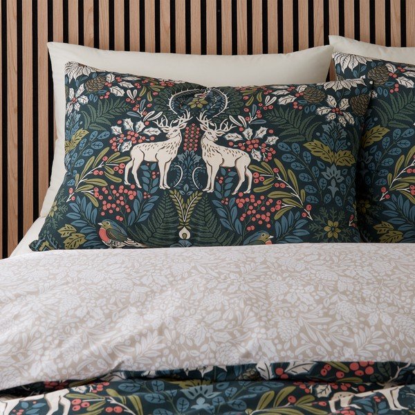 Biancheria da letto singola verde scuro e crema 135x200 cm Majestic Stag - Catherine Lansfield-image-3