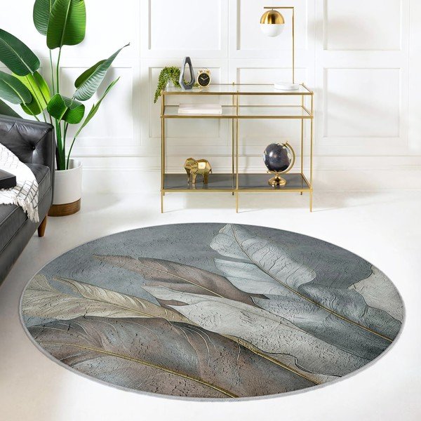 Tappeto rotondo verde/grigio lavabile ø 100 cm Dusty Leaves – Mila Home-image-3
