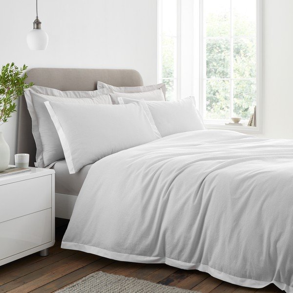 Set copripiumino e federa grigio chiaro in percalle di cotone per letto matrimoniale 3 pezzi 200x200 cm Seersucker Woven Stripe – Bianca-image-1