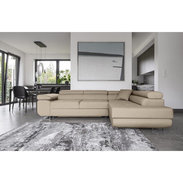 Divano angolare beige allungabile/con contenitore (con penisola a destra/a L) Anton – ELTAP-image-1