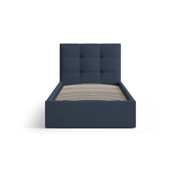 Letto singolo imbottito blu con contenitore con rete inclusa 90x200 cm Phaedra – Micadoni -image-3