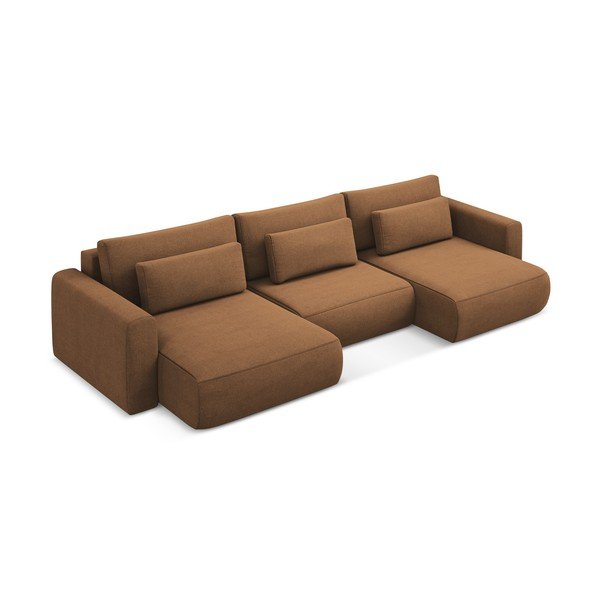 Divano angolare color terracotta allungabile/con contenitore (a U) Kapua – Makamii-image-2